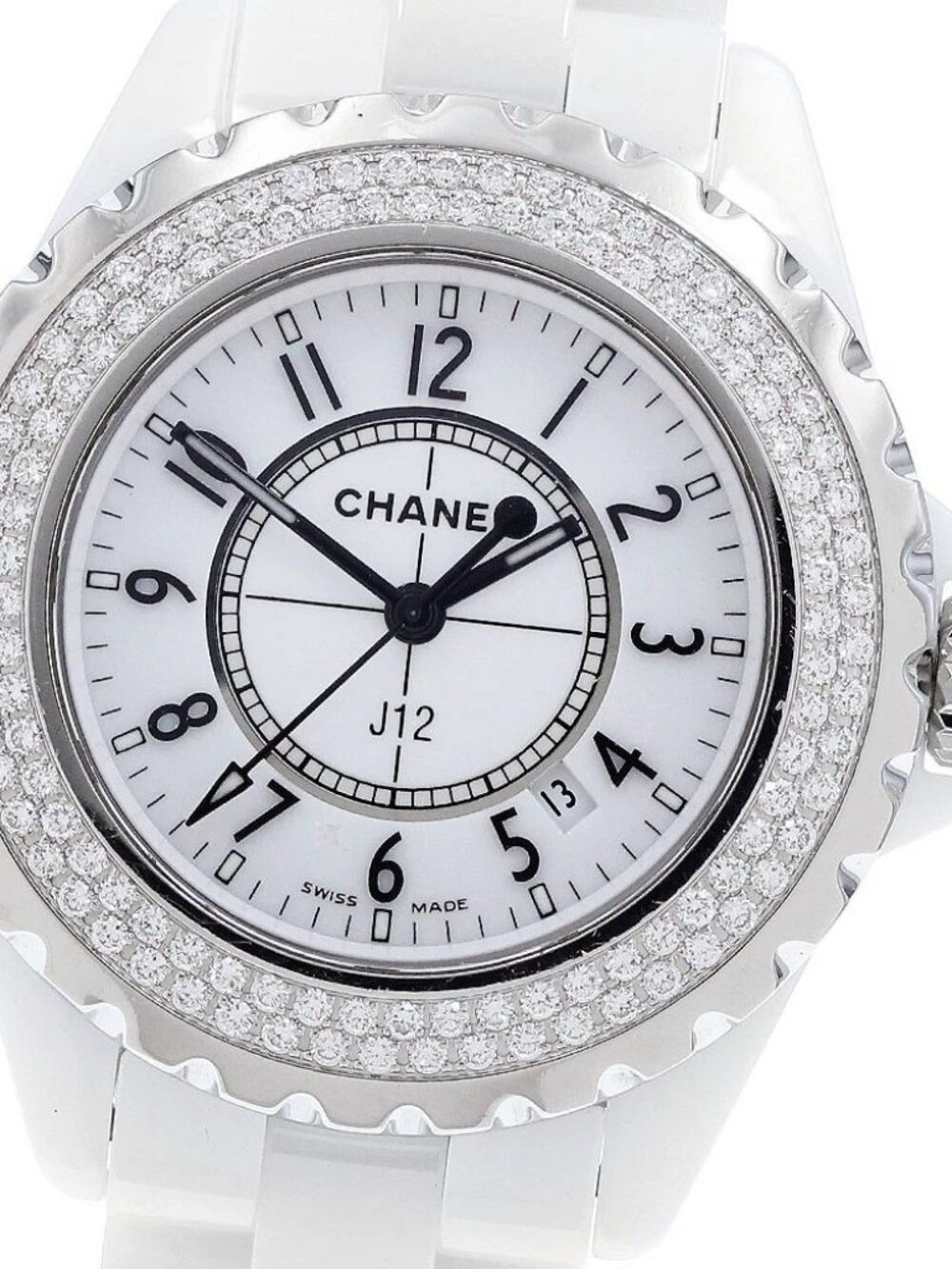 CHANEL J12 H0967 Diamond Bezel White Ceramic Date Quartz Ladies - Picture 1 of 7